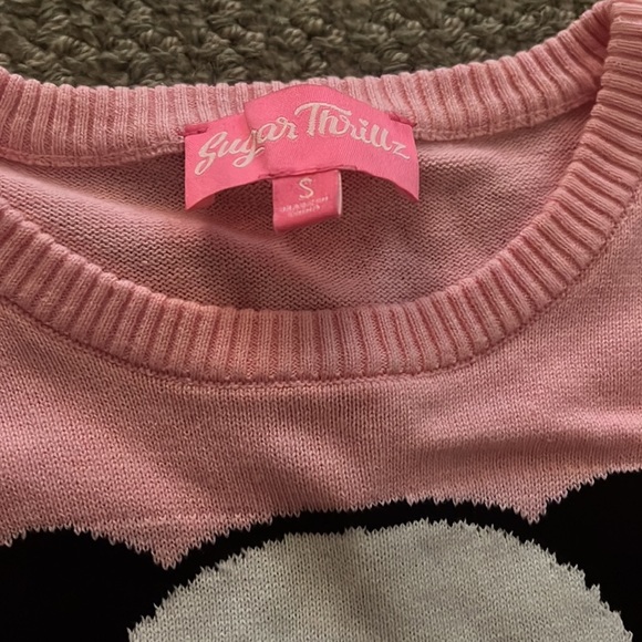 Sugar Thrillz Pink Cropped Panda Sweater - Picture 3 of 4